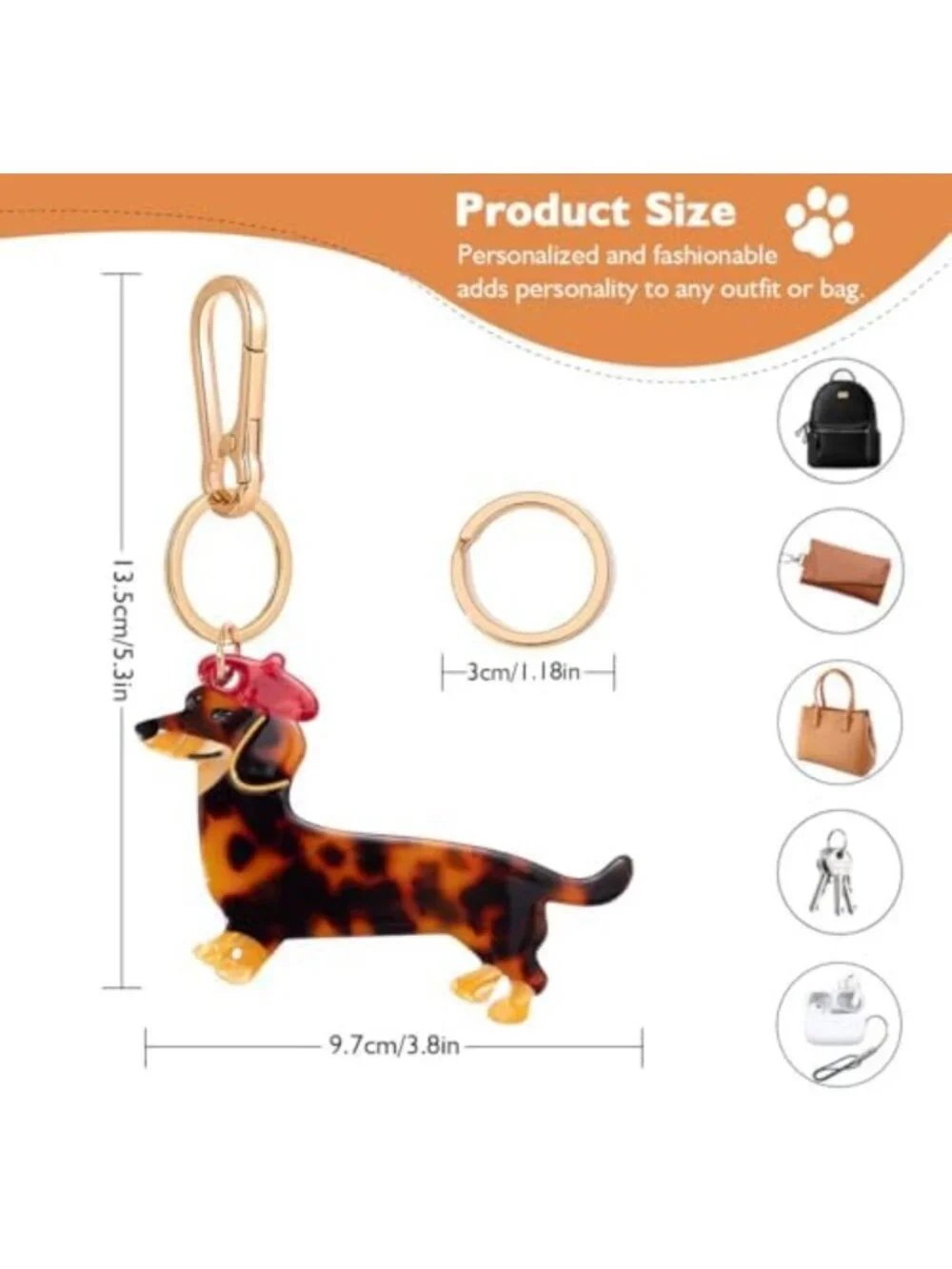 Adorable Dog-Shaped Keychain Charm & Bag Clasp - Acetate Clip with Gold Accents